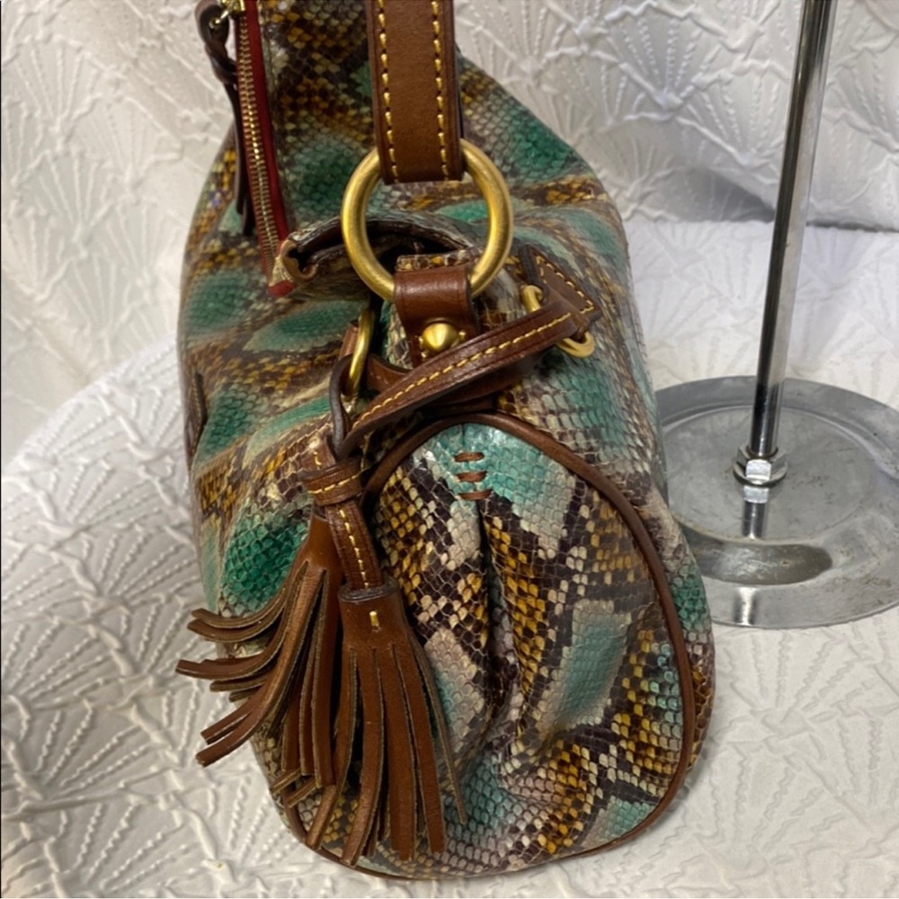 Dooney & Bourke Brown and Turquoise Snakeskin-Print Florentine Shoulder Bag - Picture 5 of 11